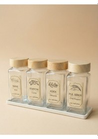Resim Leelahome 4'lü Set Ahşap Desenli Standlı Kare Baharatlık 140 Ml - Açık Kahve Açık Kahverengi 