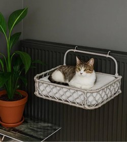 Resim Tasaryum Kedi Köpek Kalorifer Yatağı, Kedi Hamak, Puf Minderli Radyatör Yatağı AçıkGri 
