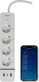 Resim Xenon Smart Akıllı Çoklu Priz | Wi-fi, 3 Port USB + 4 Priz, Sesli Komut ve Mobil Kontrol, Akım Korumalı Priz (X7087) 