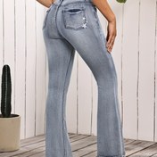 Resim Yıldız Nakışlı Cepli Kadın Yüksek Bel Esnek Kot Flare Pantolon - Vintage Açık Yıkama Zilli Alt, Rahat Konforlu Kesim, Makinede Yıkanabilir 