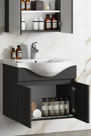 Resim ÖZCEDEN Yıldız 65 cm Antrasit Gri Mat MDF Seramik Lavabolu Asma Banyo Alt Dolabı 