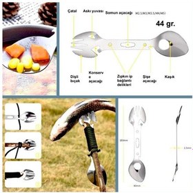 Resim Omeniv Çok Fonksiyonlu Çelik Çatal Kaşık Kamp Bıçak Set Alyen Vs Gümüş 