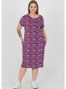 Resim Kadın Bisiklet Yaka Çiçekli Büyük Beden Elbise Dpaysl33 Lila 