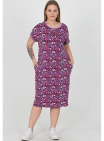 Resim Kadın Bisiklet Yaka Çiçekli Büyük Beden Elbise Dpaysl33 Lila 