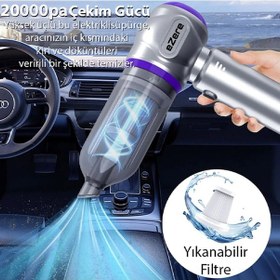 Resim Ezere 20000pa Güçlü Portatif Taşınabilir Vakumlu Kablosuz Üflemeli Mini Araç Süpürgesi 