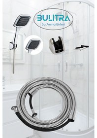 Resim Kare Mafsallı Duş Başlığı + Örgülü Spiral Duş Hortumlu Duş Seti Duş Seti Gümüş Plastik Tr Renkli 