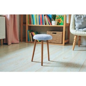 Resim Modern Ahşap Ayaklı Teddy Kumaş Tabure Makyaj Masası & Ayak Dinlendirme Elegant Bebek Mavisi Bebek Mavisi 