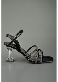 Resim Şeffaf Topuklu Abiye Ayakkabı Çapraz Kesim Siyah 