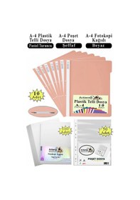 Resim Telli Dosya Plastik A4 10 Lu Poşet Dosya 50 Li A4 Fotokopi Kağıdı 100 Adet 1 Paket Ekonomik Kaliteli Şeffaf Kapak Dosya Turuncu - Siyah 