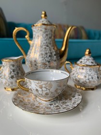Resim Dekoratif Vintage Antika Porselen Çay Kahve Fincan Takımı 