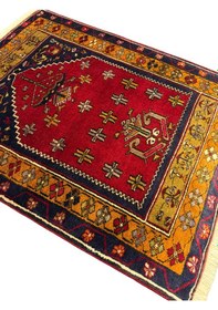 Resim El Dokuma Küçük Yahyalı Halısı Seccade 87x110 Kırmızı %100 Yün Kök Boya Seccade Kırmızı 