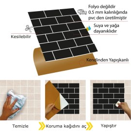 Resim Tink Kendinden Yapışkanlı Siyah Metro Desenli Pvc Karo 30X30 cm (33 Adet) 3 M2 