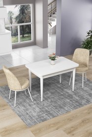 Resim Canisa Concept Nil Serisi 70x110 Sabit Mutfak Masası Takımı Beyaz Masa 2 Krem Sandalye 
