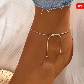 Resim 1 adet Ayarlanabilir Paslanmaz Çelik Halhal - Boncuklu Vurgularla Retro Seksi Tasarım, Hipoalerjenik ve Moda Takılar Günlük Kıyafetler İçin, Kadınlar için Her Mevsim Aksesuarı, Moda Takıları | Minimalist Halhal | Şık Aksesuar, Sevimli Ayarlanabilir Halhallar 