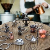 Resim Yaratıcı Kahve Serisi Anahtarlık Mini Kahve Potu Anahtarlık Mocha Potu Küçük Şarap Kadehi Çekme Çiçek Kavanozu Küçük Süs 