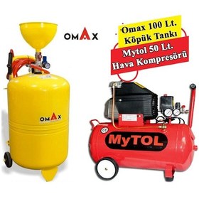 Resim Omax 100 Litre Köpük Tankı Ve Mytol 50 Litre Hava Komresörü 8 Bar 