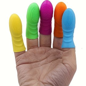 Resim 2 adet Dokulu Çıkıntılı Silikon Masaj Parmak Kılıfları - Yeniden Kullanılabilir, Yoga ve Ayak Masajlarından Sonra Kasları Rahatlatır, Dolaşımı Artırır, Rastgele Renkler (Yeşil, Mor, Turuncu, Mavi), Tam Vücut İçin Mükemmel 