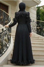 Resim N.S NEVA STYLE Fırfır Detaylı Siyah Tesettür Abiye Elbise 55691S 