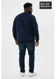 Resim Süperlife Erkek Büyük Beden A Baskılı Bisiklet Yaka İnce Sweatshirt Spr26bsw956-12 Lacivert 