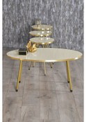 Resim Zigon Sehpa Ve Orta Sehpa Elips Gold Metal Ayak Gold Krem Set 