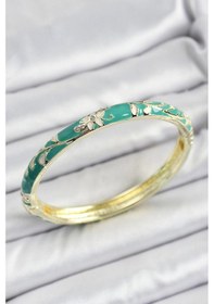 Resim Mey İthalat Mineli Pirinç Yeşil Çiçek Motifli Kadın Kelepçe Çok Renkli 