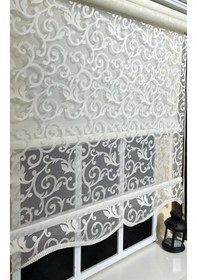 Resim Çift Mekanizmalı Kirli Beyaz Tül Perde Ve Ekru Stor Perde Stb-103 Beyaz 