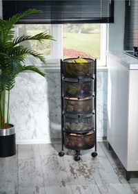 Resim Salda Siyah 5 Katlı Yana Açılır Tekerlekli Patates Soğan Sepeti S 