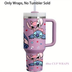 Resim 1 adet Stitch 40oz UV DTF Transfer Sticker 16oz Cam Bardaklar ve Fincanlar için - Yüksek Kaliteli, Su Geçirmez, Kendinden Yapışkanlı Çıkartmalar, Canlı Tasarım, Dayanıklı PVC Malzeme, El Sanatları ve Dikiş Projeleri için İdeal 