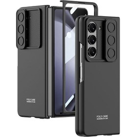 Resim Samsung Galaxy Z Fold 5 Kılıf Sürgülü Kamera Lens Korumalı Katlanabilir Sert Mika Kapak 