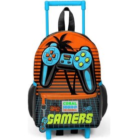 Resim Minik Yuva Çekçekli Sırt Çantası Gri Turuncu Gamer Desenli İki Bölmeli 24046 