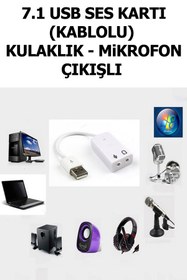 Resim Astakos Usb Ses Kartı Kablolu 3.5mm Uyumlu Kulaklık ve Mikrofon Çıkışlı Usb Ses Harici 7.1 Kanal 