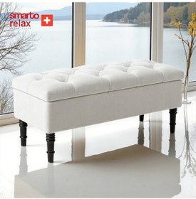 Resim Smarto Relax Puf Saanen Sandıklı Ayaklı Kapitoneli Dekoratif 110x40x45 Cm Ekru Ekru 