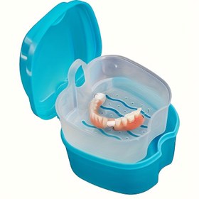 Resim 4 renk seçeneği, 1 adet diş protezi temizleme kutusu, file ve filtre ağlı plastik protez yıkama kabı 