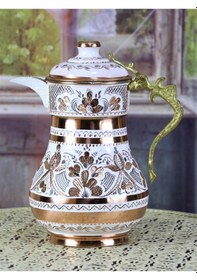 Resim Gül Çiçek Royal Kapaklı İşlemeli Bakır Sürahi 