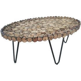 Resim Orta Sehpa Kütük Ağaç Dalı Kesme Model Metal Ayak Üstü Oval Cam E 