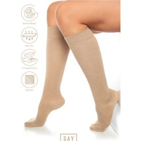 Resim Saysez Bambu Kadın Dizaltı Düz Bej Yumuşak Uzun Dikişsiz Çorap / Pantolon Çorabı / Teni Göstermeyen Çorap Renkli 