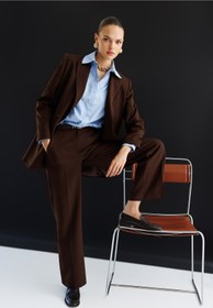 Resim Mizalle Oversize Kahverengi Kruvaze Blazer Ceket 