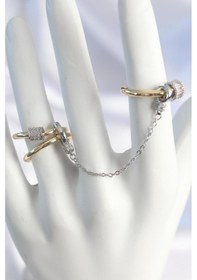 Resim Silver-gold Zirkon Taşlı Zincir Kadın Yüzük Seti Gold - Gümüş 