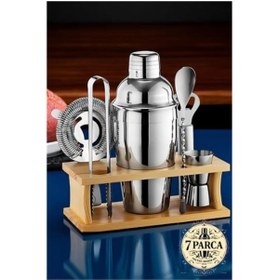 Resim Skygo Shaker Kokteyl Set - 7 Parça 550 ML Shaker Coctail Set Bambu Standlı 