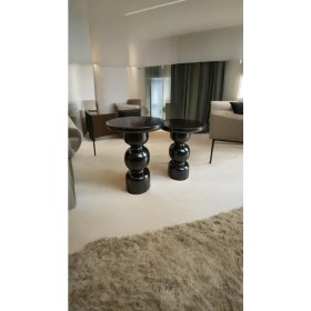 Resim Wood Ahşap 2'li Set Vazo Mantar Yan Sehpa Modern Fiskos /siyah Renk / Zigon Sehpa Vernikli 