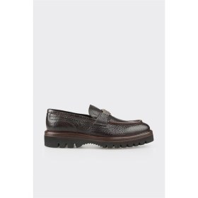 Resim Elle Elle Kahve Deri Erkek Klasik Loafer 