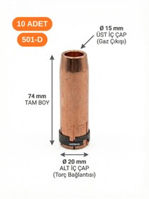 Resim ÜMİTAVM 10'lu Paket 501D (SN-501) Gazaltı Kaynak Torç Konik Nozul 1.5 mm Bakır Dış Muhafaza 