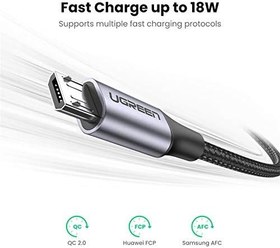 Resim Ugreen Örgülü Micro-USB & USB-A Data ve Şarj Kablosu, 50 CM, Siyah 