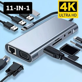 Resim USB C Hub, USB C Adaptörü 11'li 1 ile 4K HDTV, VGA, Tip C PD, USB3.0, RJ45 Ethernet, SD/TF Kart Okuyucu, 3.5mm AUX, Genişletme Dokları ile Uyumlu MacBook Pro/Air ve diğer Tip-C Dizüstü Bilgisayarlar 