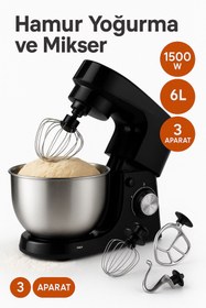 Resim ATLT ATLANTİS 1500W 6 LİTRE 3 APARAT HAMUR YOĞURMA MAKİNESİ PASLANMAZ ÇELİK STAND MIXER ALMAN KALİTESİ HM-8088 
