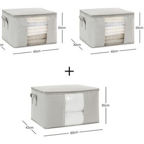 Resim Ocean Home Textile 3'lü Pvc Pencereli Gri Balıksırtı Hurç Set 1 Adet 60 x 43 x 35 / 2 Adet 45 x 40 x 30 cm 