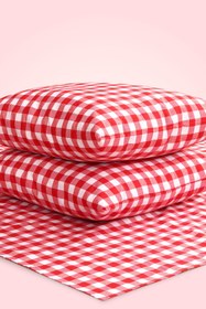 Resim AfgTech Piknik Seti 170x170cm Piti Kareli Piknik Örtüsü, 40x40cm 2 Adet Minder Kırmızı 