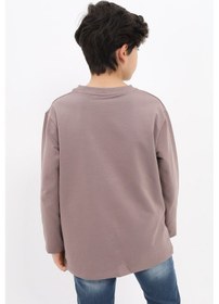 Resim Toontoy Kids Toontoy Erkek Çocuk Oversize Bisiklet Yaka Hafif Düşük Omuz Baskılı Uzun Sweatshirt - 2 İplik Kahve 