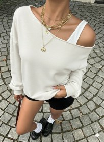 Resim Afri Kadın Düz Ekru Oversize Sweatshirt Sokak Stili, Rahat Kesim Krem 