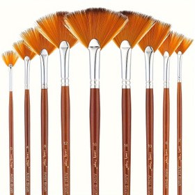 Resim 9 Adet Yalnız Parmak Profesyonel Boya Fırçası Seti, Su Kumu, Akrilik, Yağlı Boya, Sanat, Tırnak, Yüz & DIY El Sanatları için Naylon Fan Şekilli Tüyleri, Dayanıklı Oluklu Sap, Başlangıççılar ve Uzmanlar için Çok Yönlü 